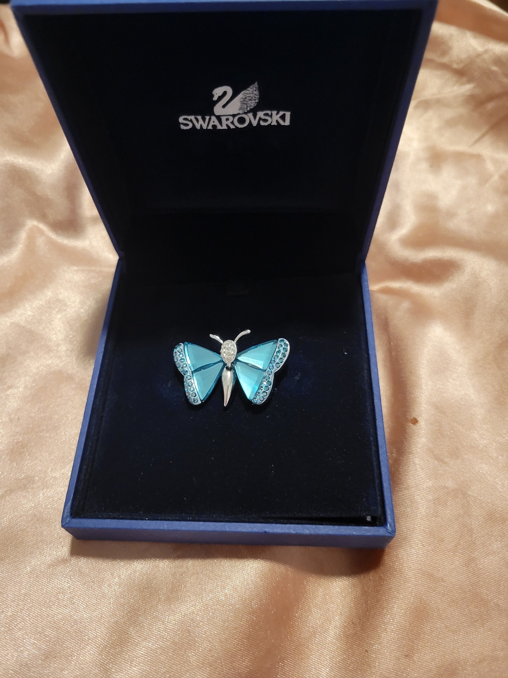 Swarovski Turquoise Butterfly Brooch with Crystal Accents